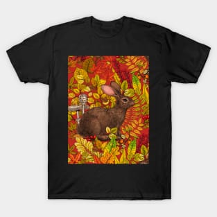 Autumn Rabbit on red T-Shirt